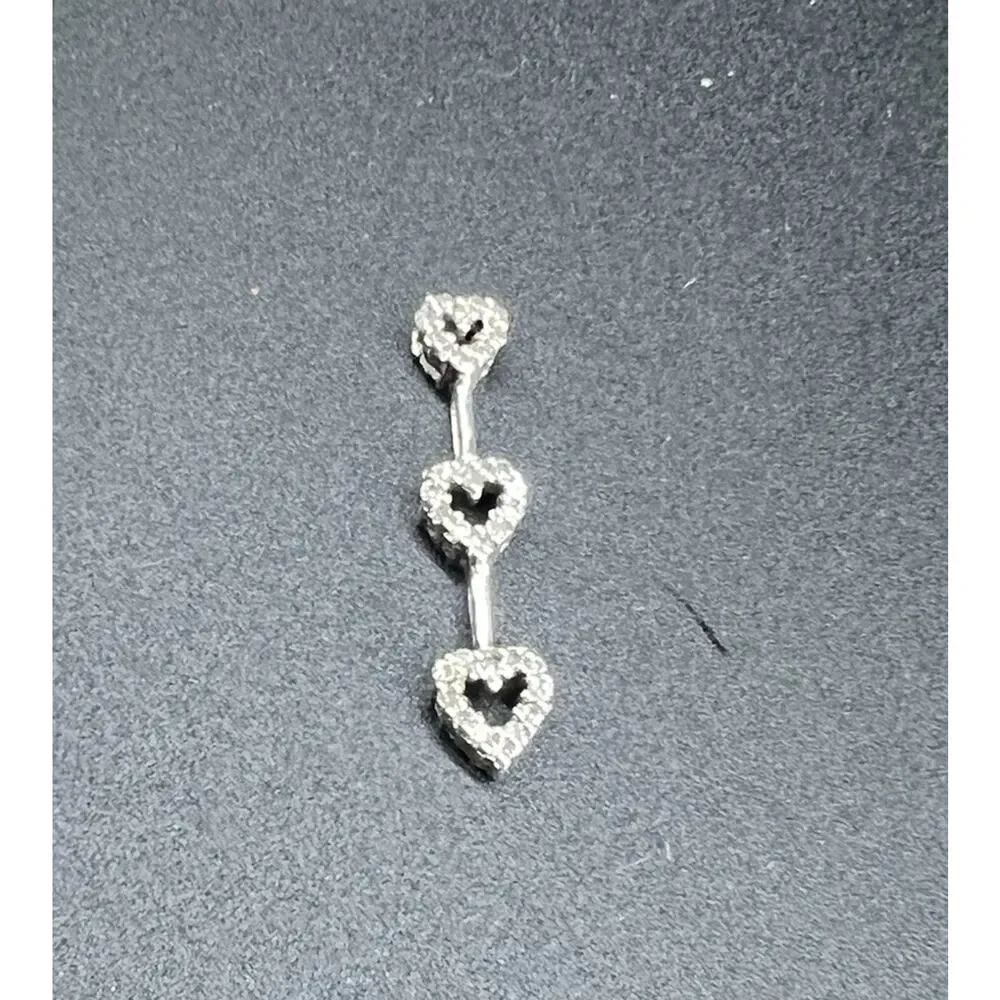 10K White Gold Genuine Diamond Triple Heart Pendant Charm Open Heart Love 1”